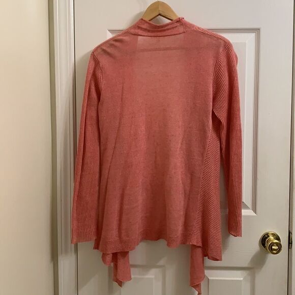 Eileen Fisher Open Front Drape Linen Cardigan Coral Small - Picture 2 of 4